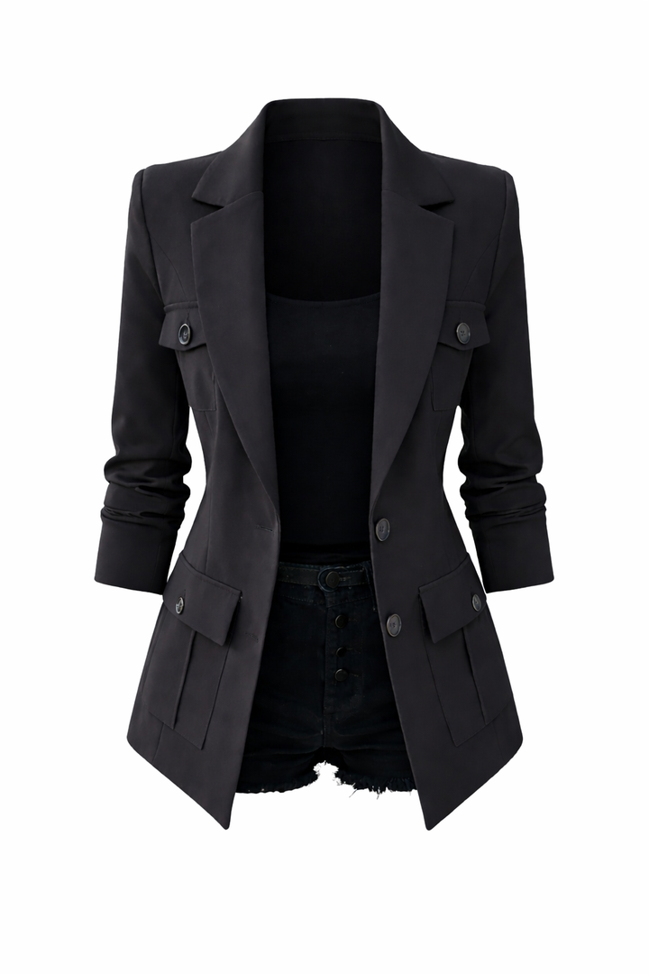 Women's Tailored Blazer with Flap Pockets and Button Fastening