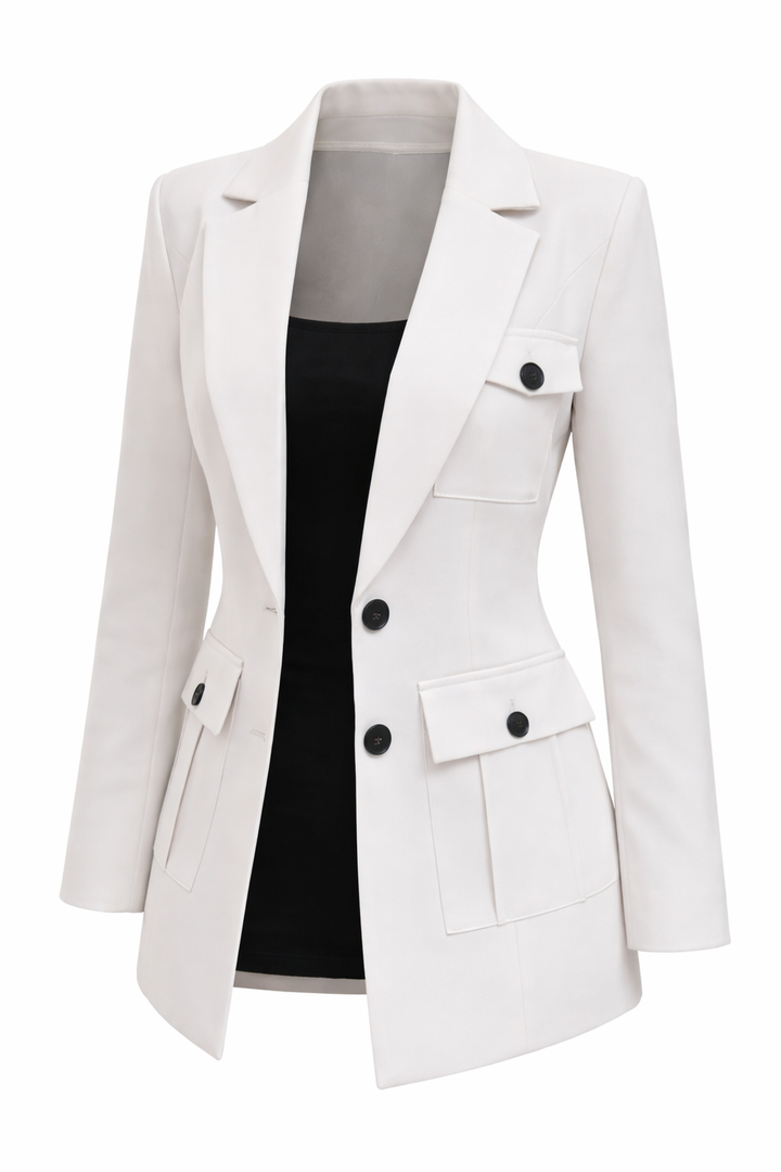 Women's Tailored Blazer with Flap Pockets and Button Fastening