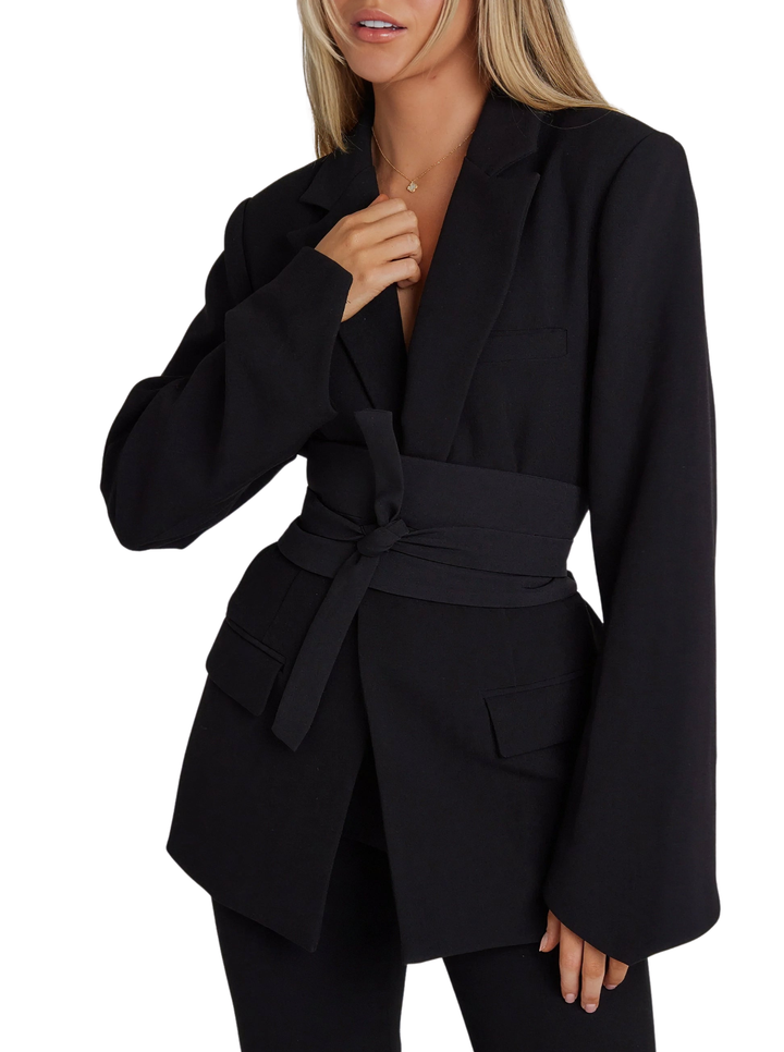 Women's Tailored Lapel Collar Belted Blazer