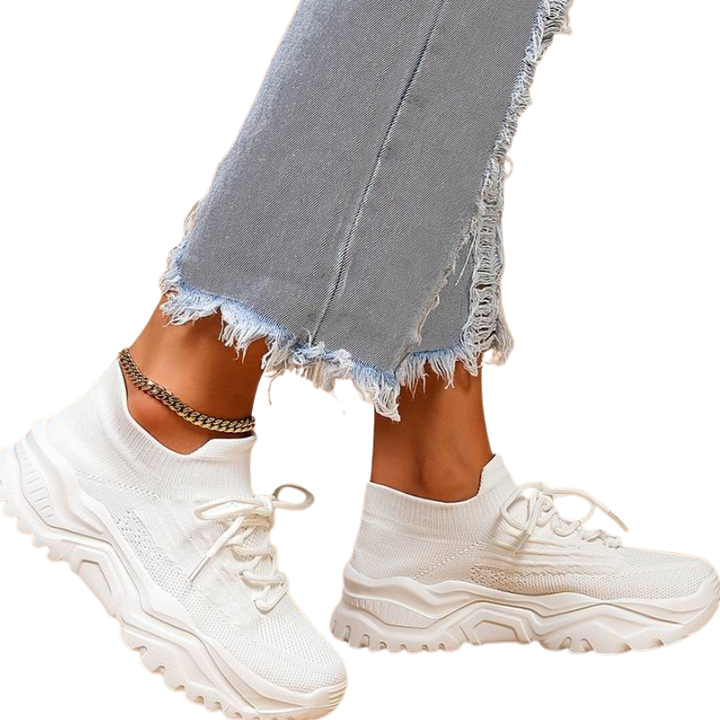 Women's Trainers with Knit Upper and Lace Front