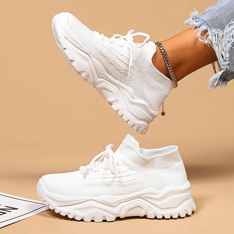 Women's Trainers with Knit Upper and Lace Front