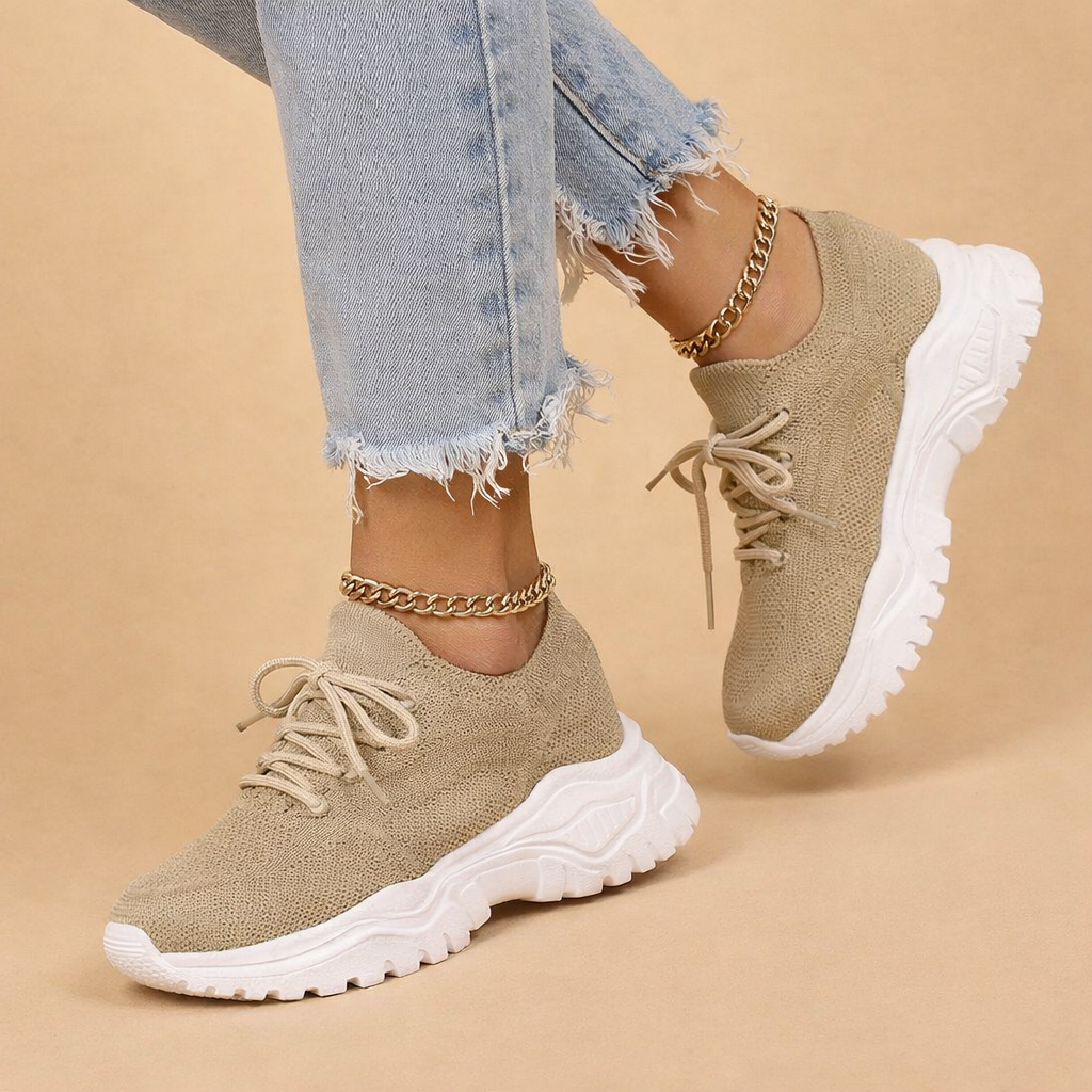 Women's Trainers with Knit Upper and Lace Front