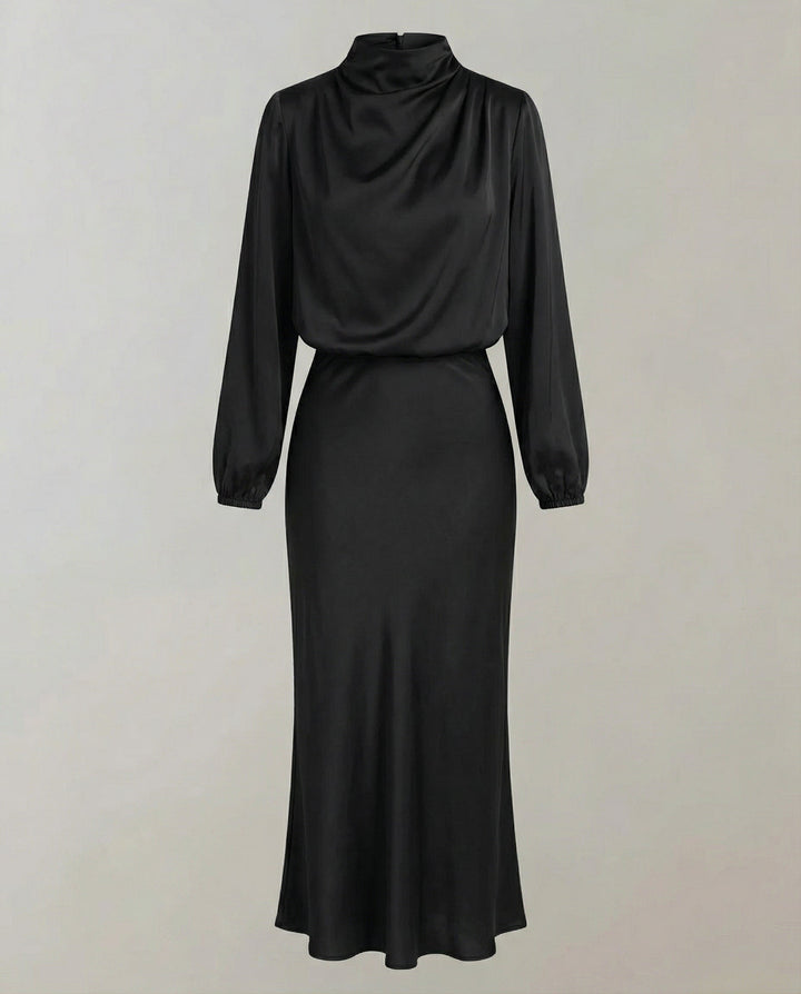 Women's Turtleneck Long Sleeve Dress with Waist Seam