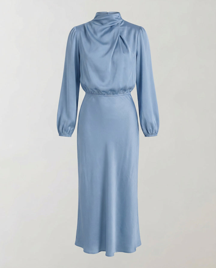 Women's Turtleneck Long Sleeve Dress with Waist Seam