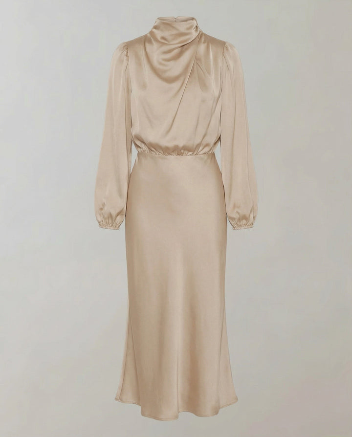 Women's Turtleneck Long Sleeve Dress with Waist Seam