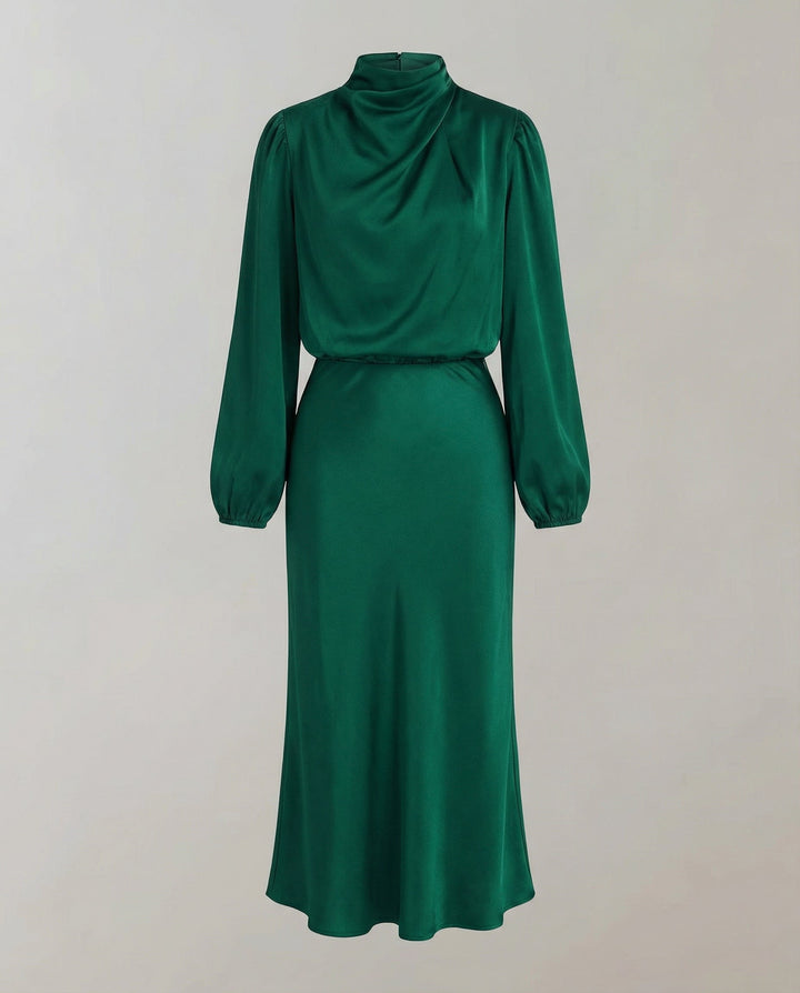 Women's Turtleneck Long Sleeve Dress with Waist Seam