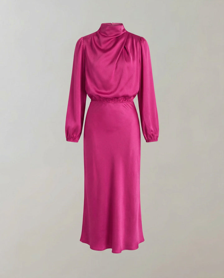 Women's Turtleneck Long Sleeve Dress with Waist Seam