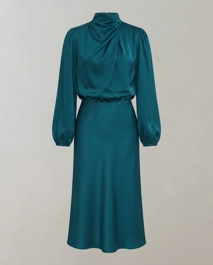 Women's Turtleneck Long Sleeve Dress with Waist Seam