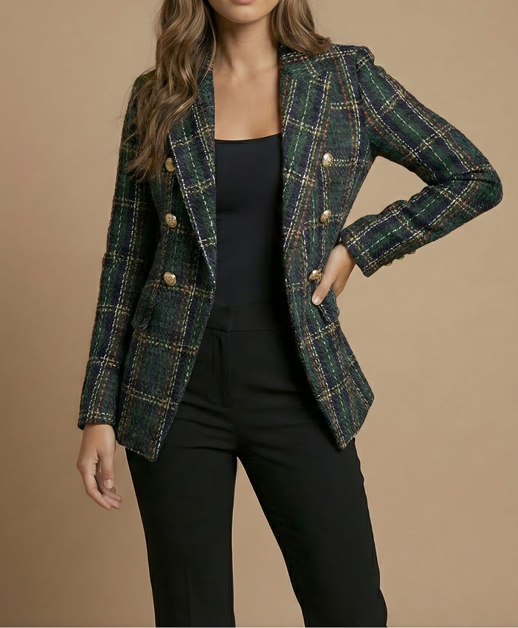 Women’s Tweed Check Double-Breasted Blazer