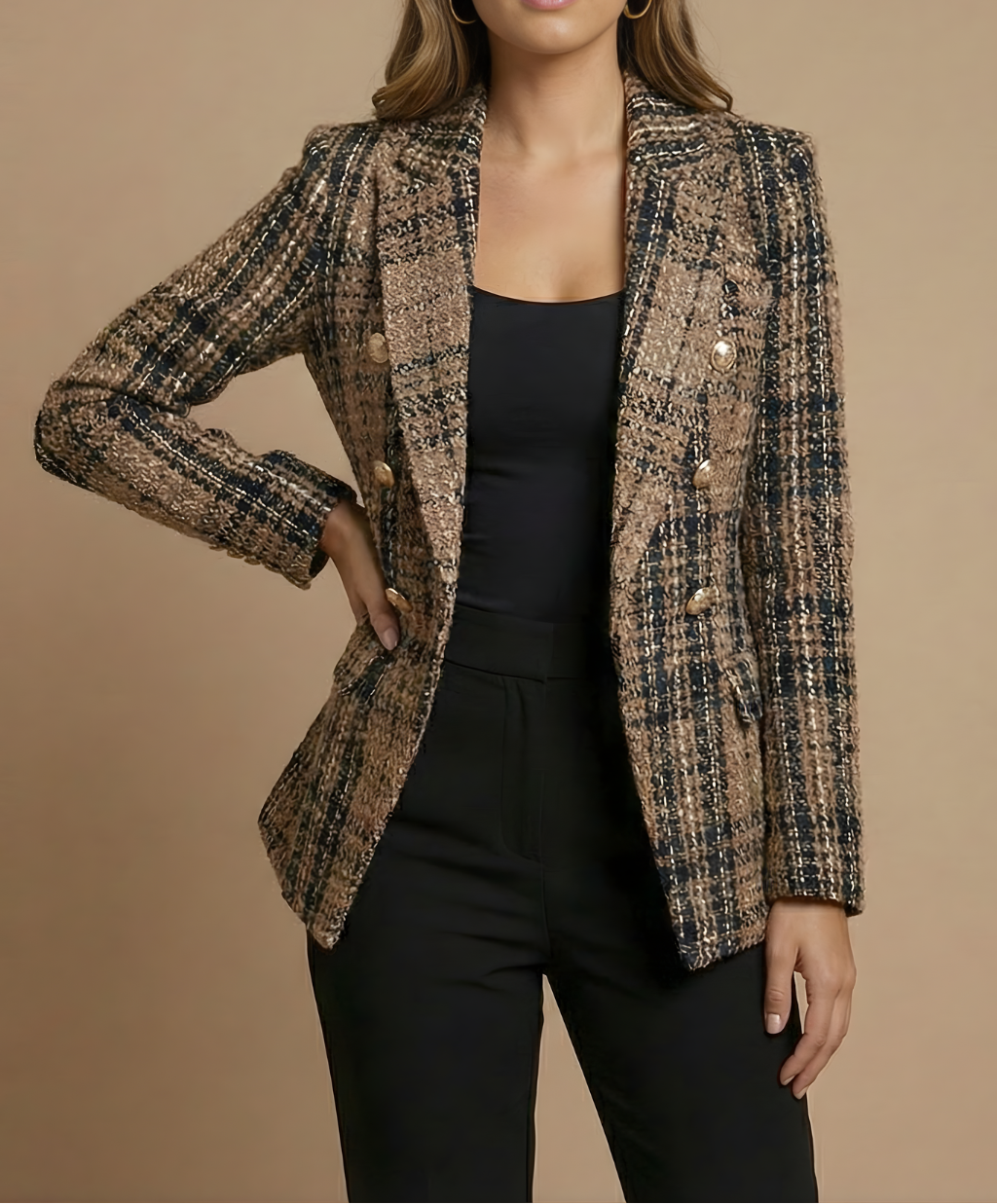 Women’s Tweed Check Double-Breasted Blazer