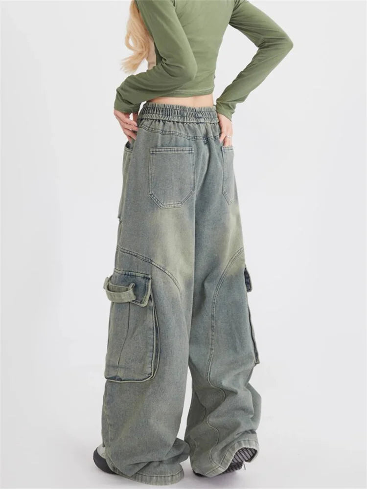 Women's Utility Trouser Pants with Elastic Waist and Pocket Detail