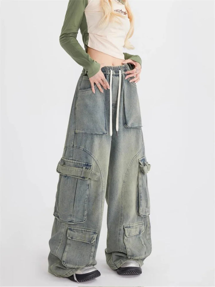Women's Utility Trouser Pants with Elastic Waist and Pocket Detail