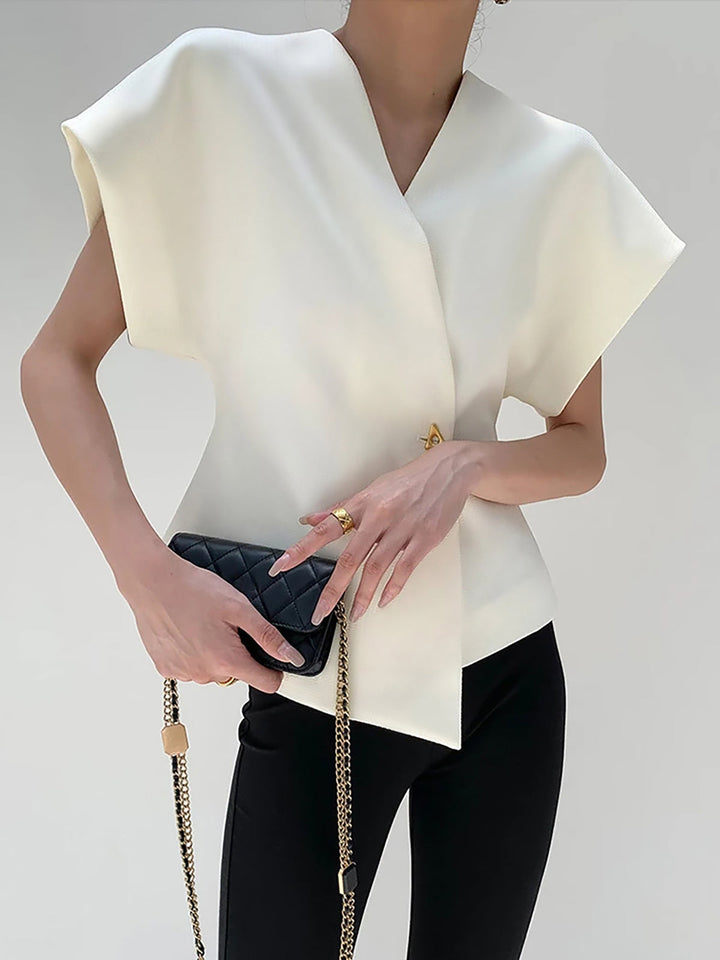 Women's V-Neck Button Down Sleeveless Blouse