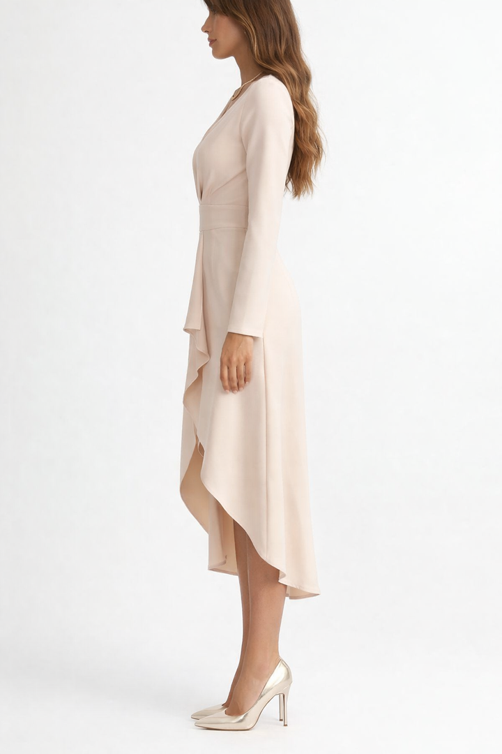 Women's V-Neck Long Sleeve Midi Dress with Wrap Front and Side Split