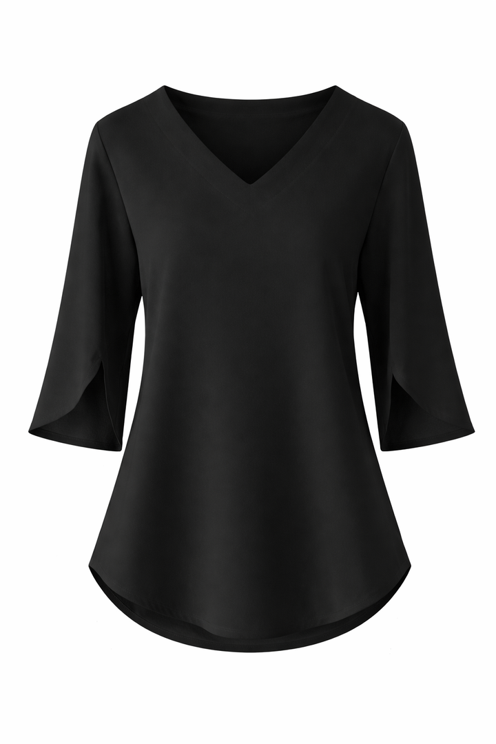 Women's V Neck Blouse with Short Split Sleeves