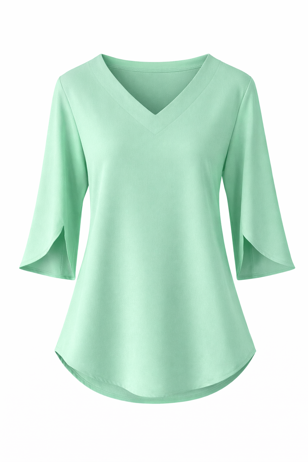 Women's V Neck Blouse with Short Split Sleeves