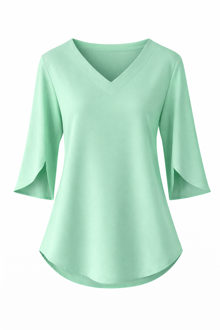 Women's V Neck Blouse with Short Split Sleeves