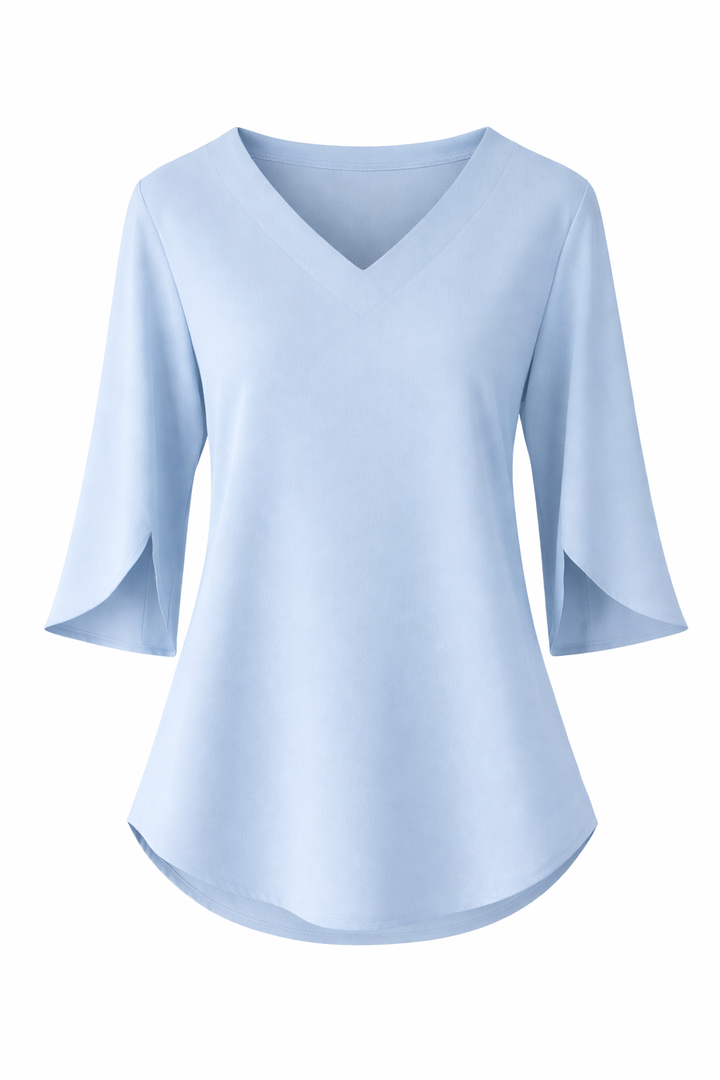 Women's V Neck Blouse with Short Split Sleeves