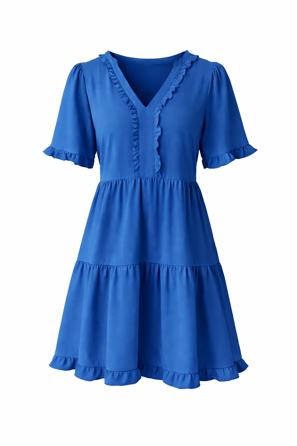 Women's V Neck Half Sleeve Ruffle Mini Dress