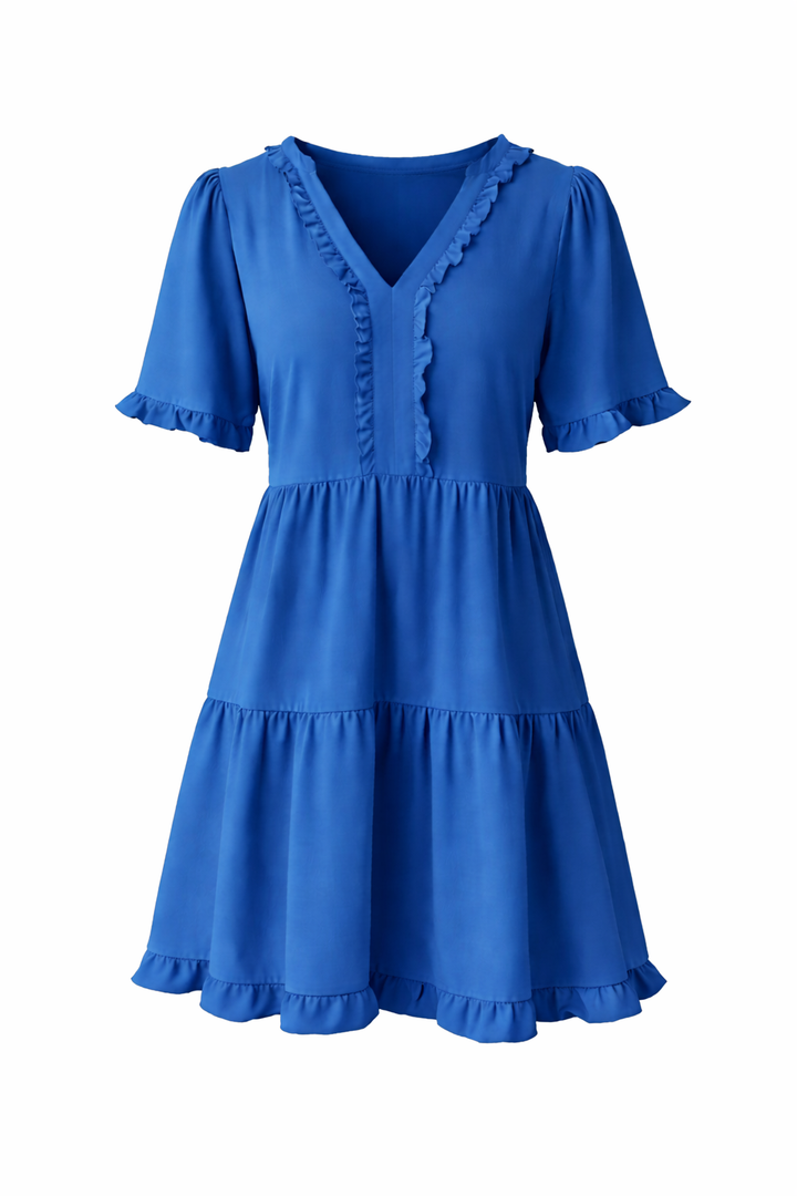Women's V Neck Half Sleeve Ruffle Mini Dress