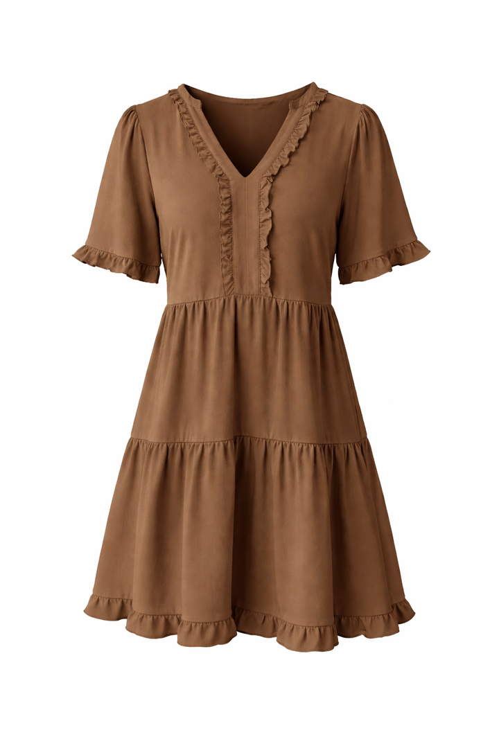 Women's V Neck Half Sleeve Ruffle Mini Dress