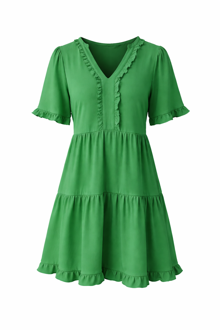 Women's V Neck Half Sleeve Ruffle Mini Dress