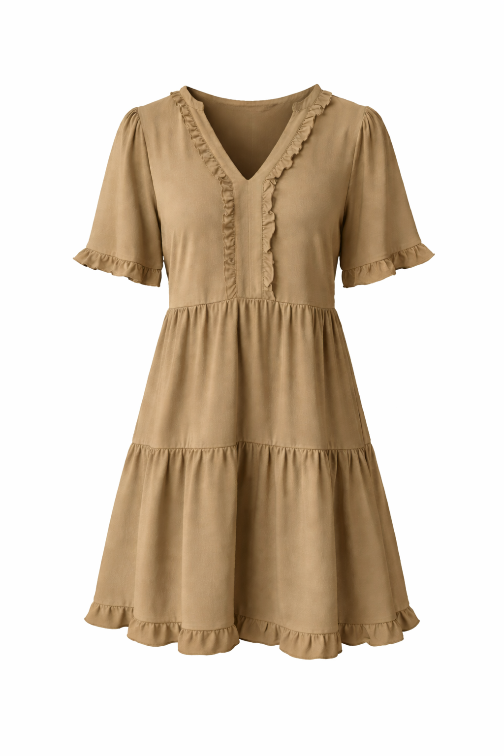 Women's V Neck Half Sleeve Ruffle Mini Dress