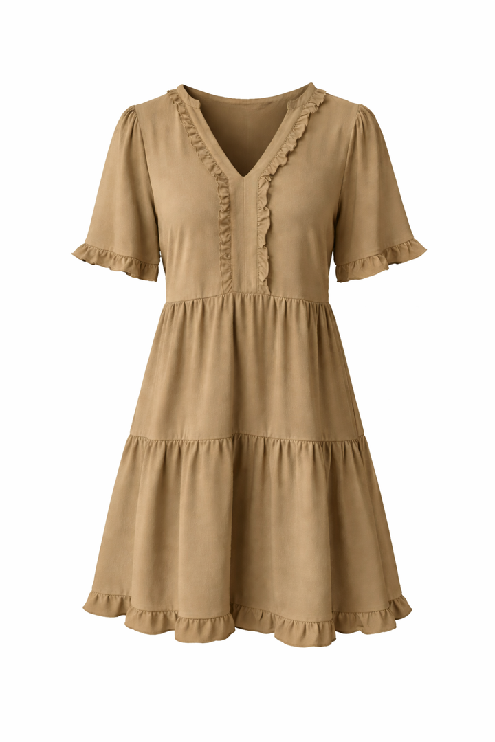 Women's V Neck Half Sleeve Ruffle Mini Dress