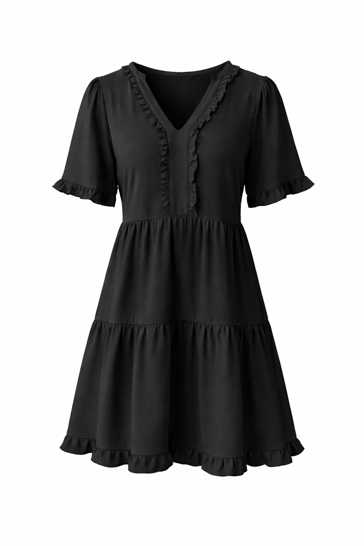 Women's V Neck Half Sleeve Ruffle Mini Dress