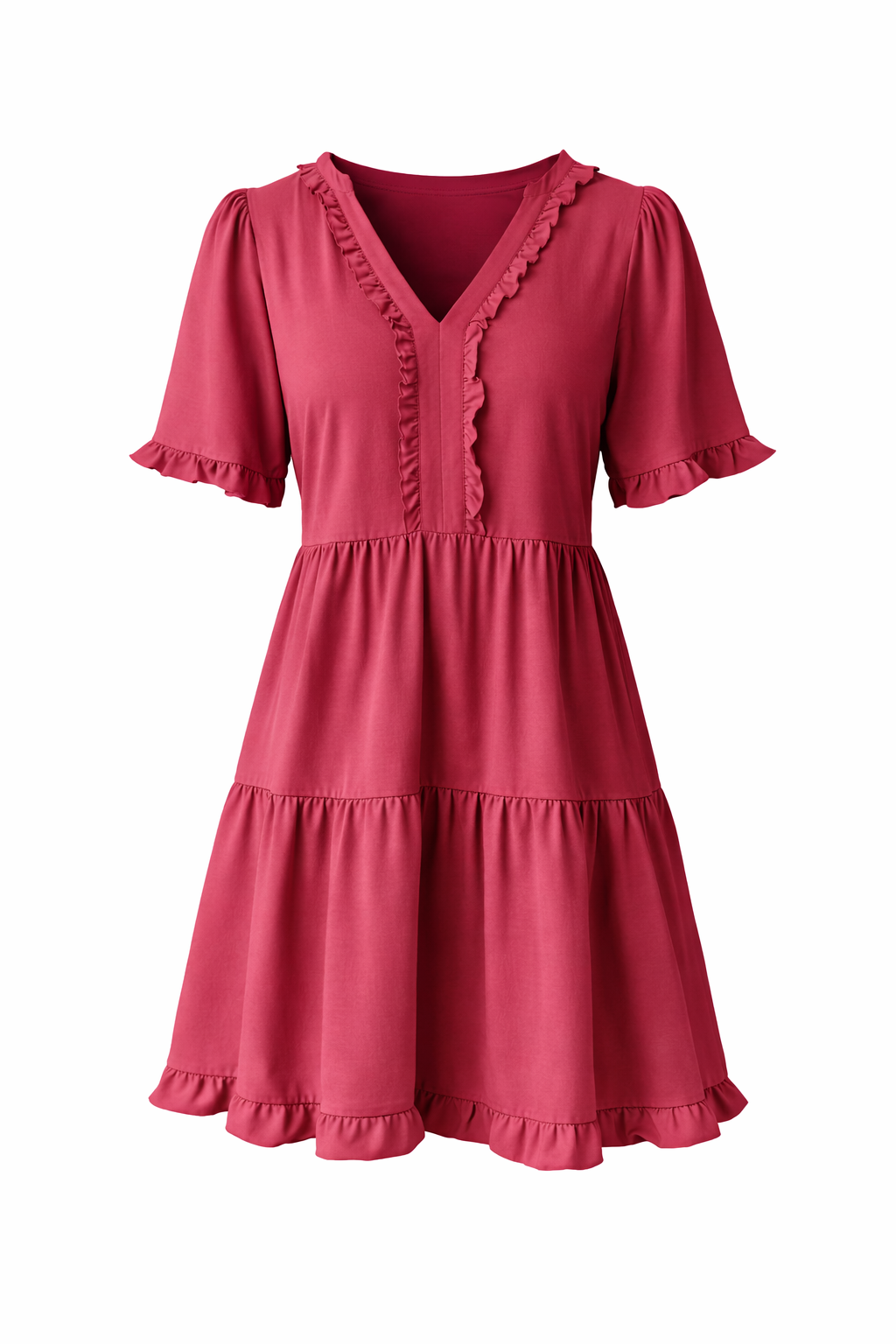 Women's V Neck Half Sleeve Ruffle Mini Dress