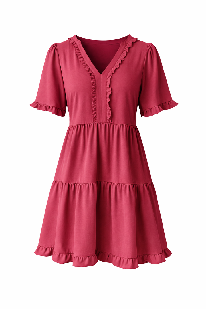 Women's V Neck Half Sleeve Ruffle Mini Dress