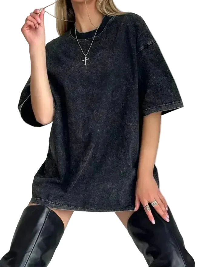 Women's Washed Oversized T-shirt with Round Neck