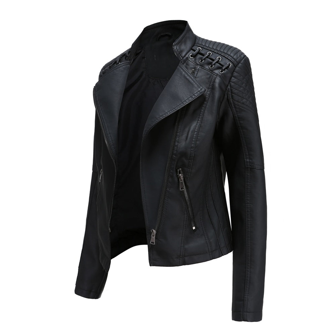 Women's Wide Lapel Thin Jacket with Vertical Zip