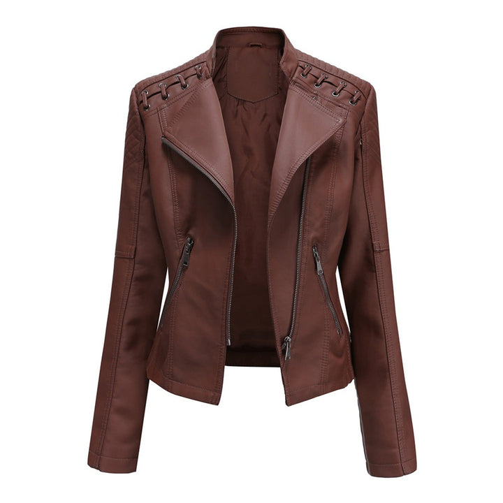 Women's Wide Lapel Thin Jacket with Vertical Zip
