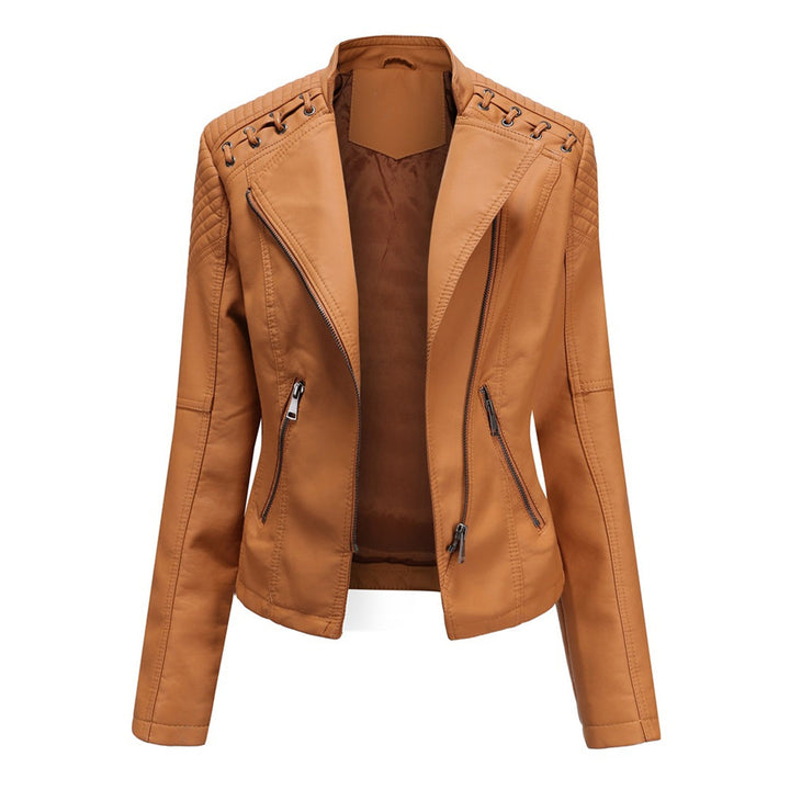 Women's Wide Lapel Thin Jacket with Vertical Zip