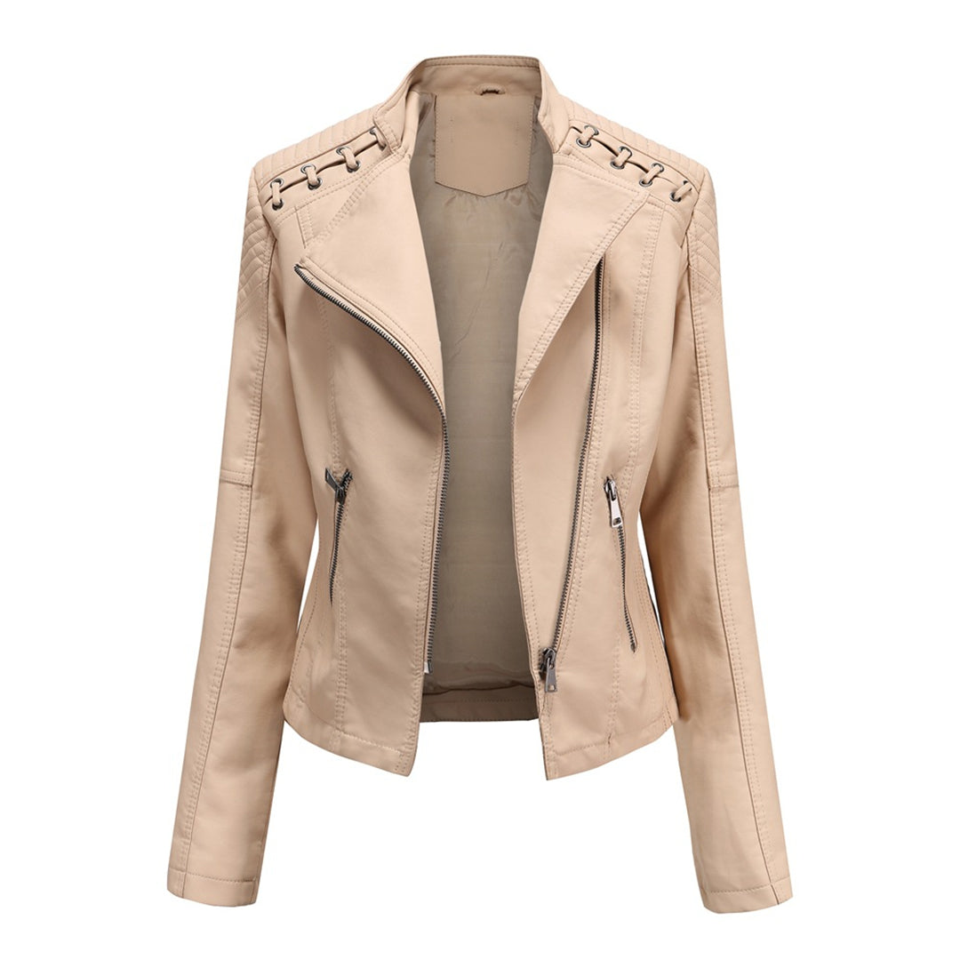 Women's Wide Lapel Thin Jacket with Vertical Zip