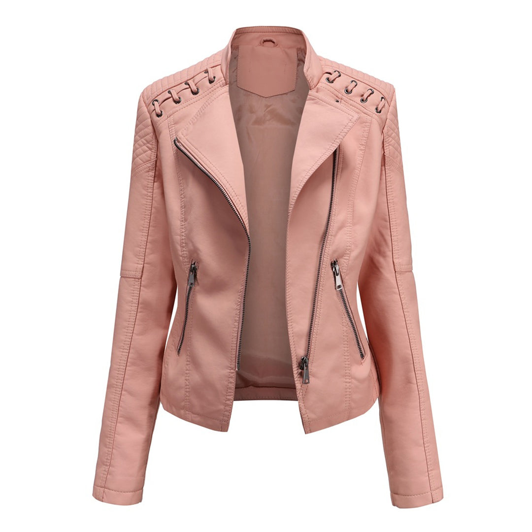 Women's Wide Lapel Thin Jacket with Vertical Zip
