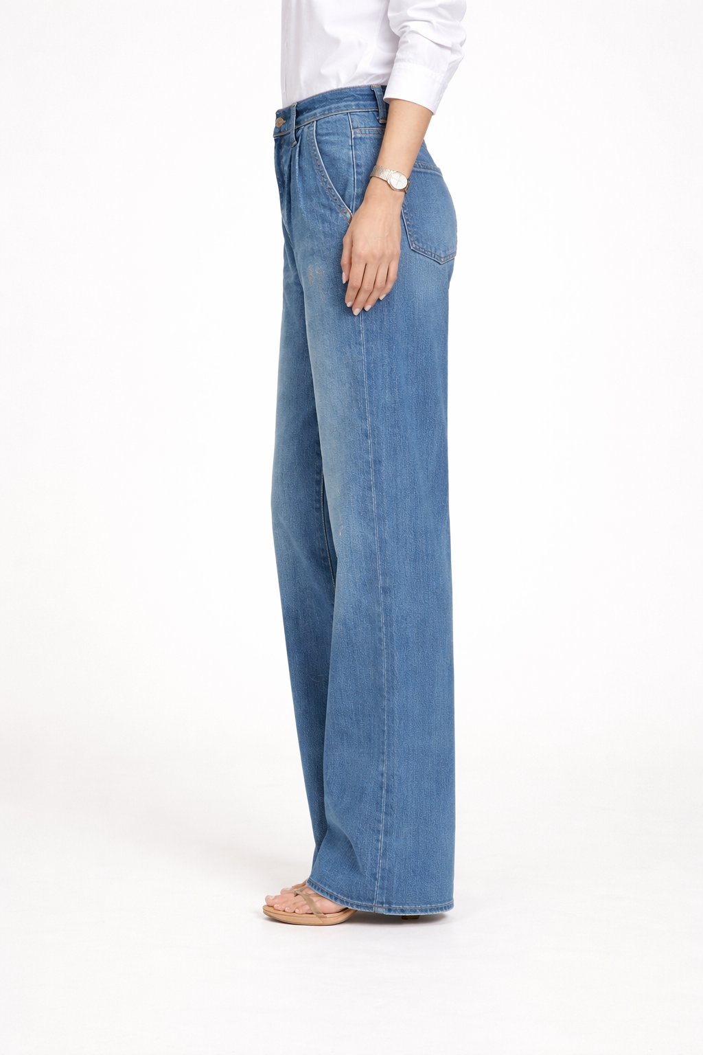 Women's Wide Leg Denim Jeans with High Waist and Pocket Design Fit