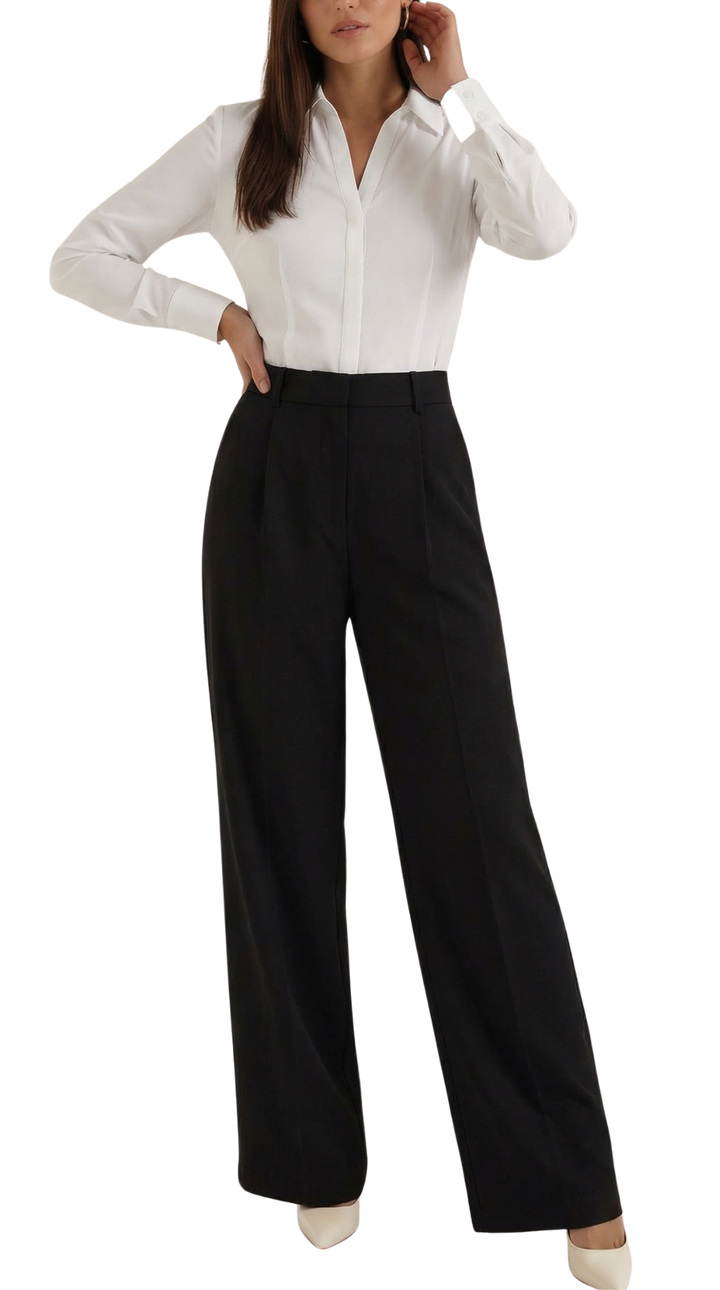 Women's Wide Leg High Waist Trousers with Front Pleats