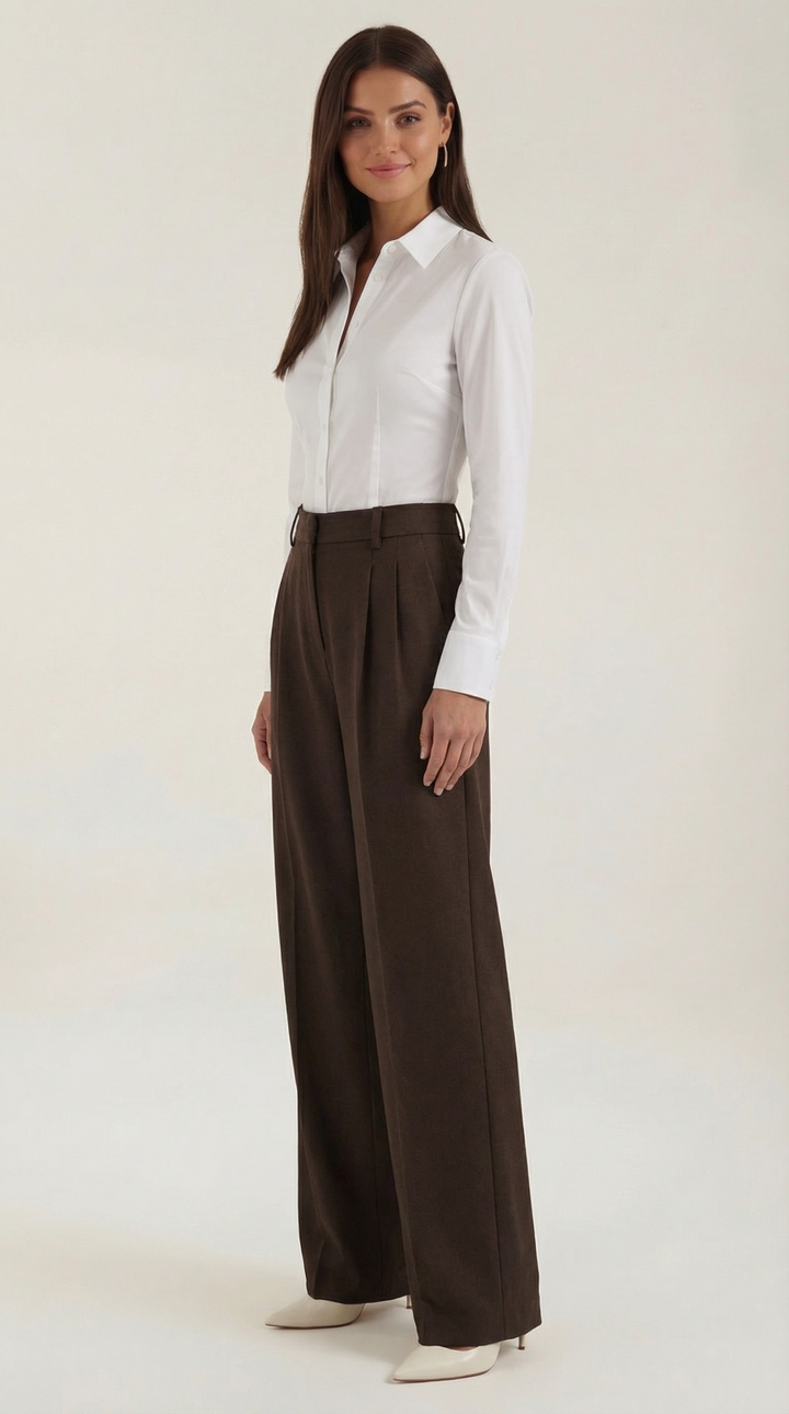 Women's Wide Leg High Waist Trousers with Front Pleats