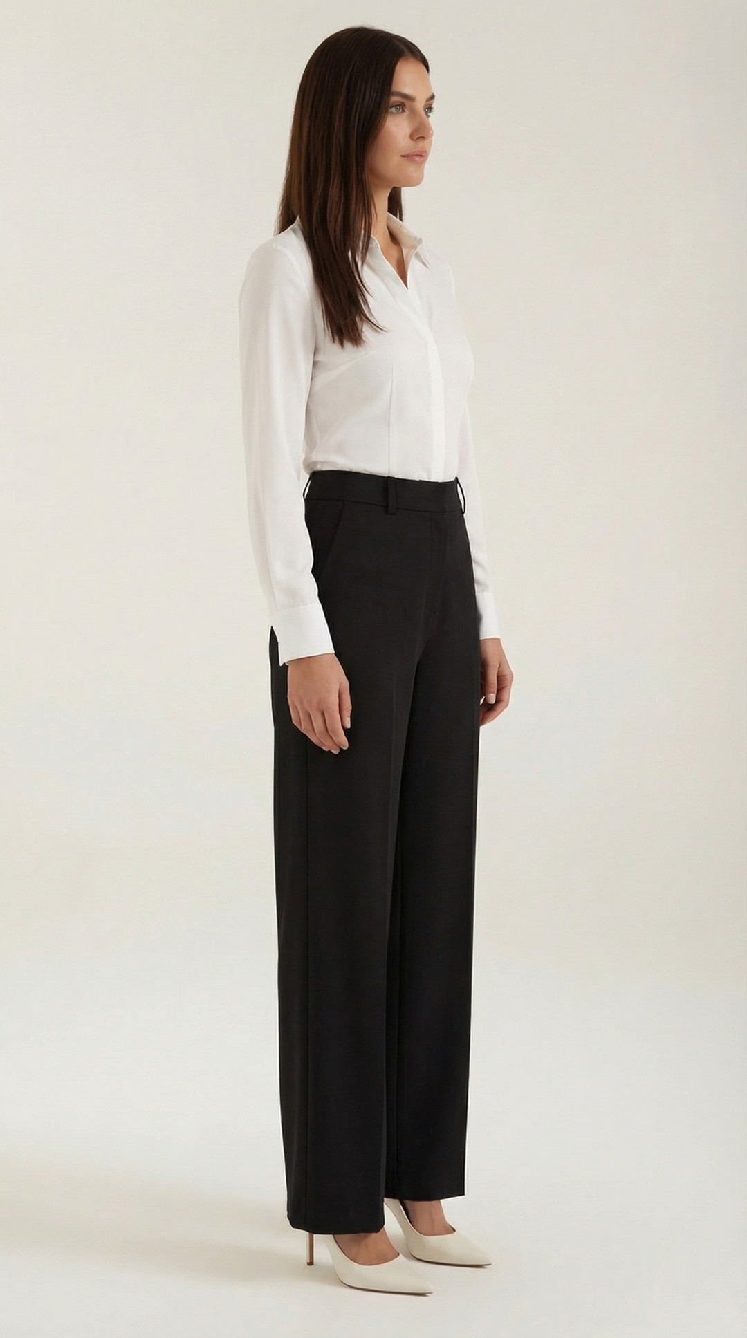 Women's Wide Leg High Waist Trousers with Front Pleats