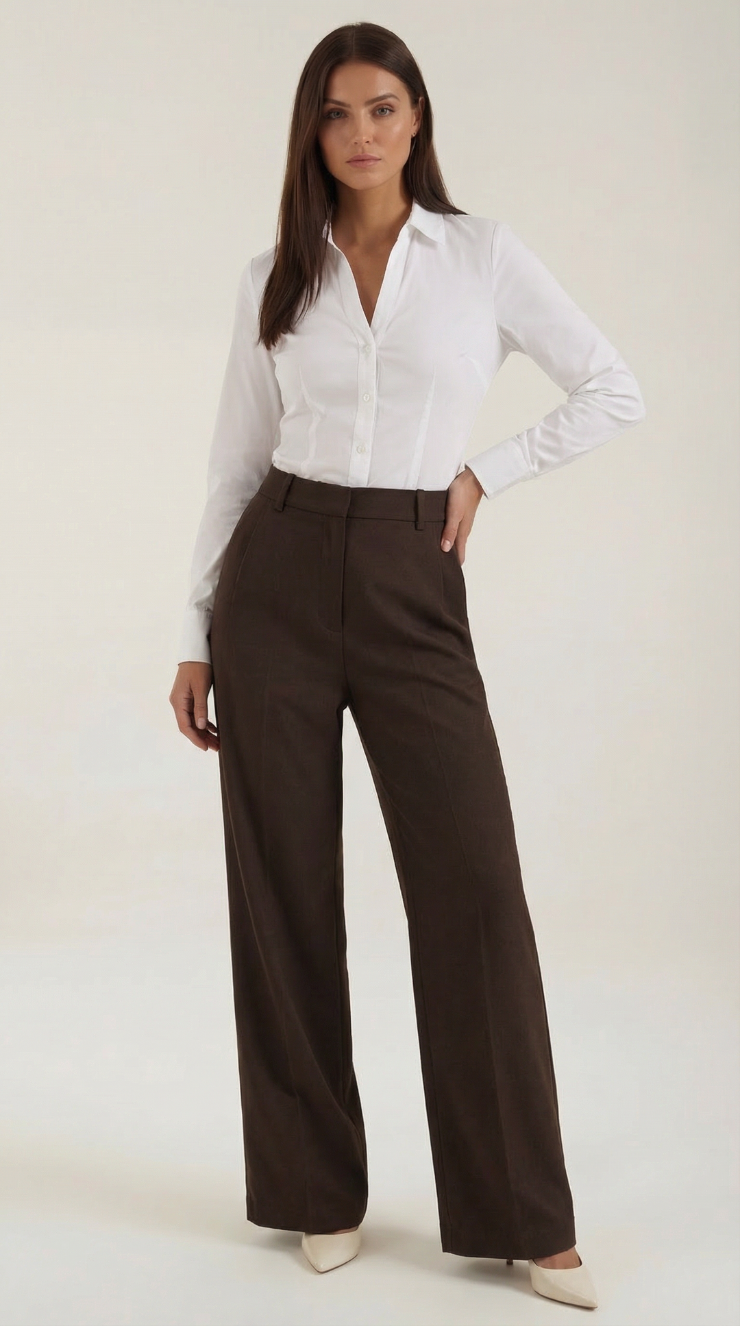 Women's Wide Leg High Waist Trousers with Front Pleats
