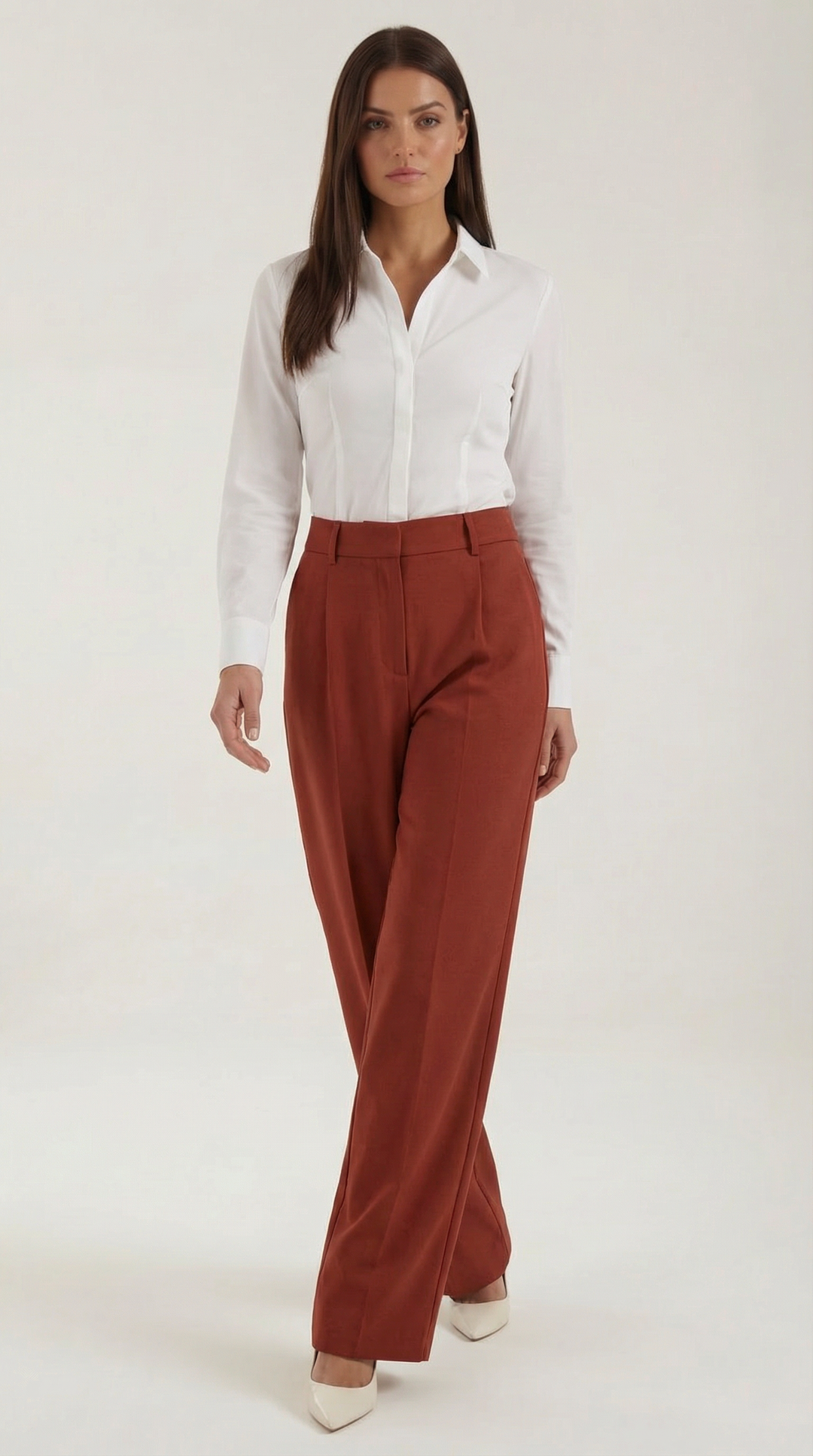 Women's Wide Leg High Waist Trousers with Front Pleats
