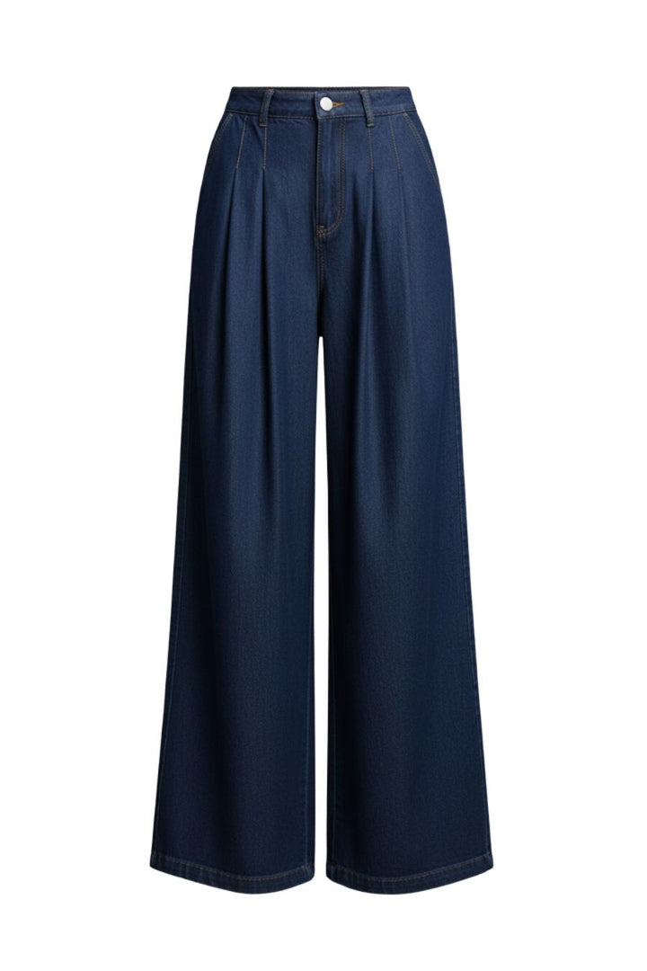 Women’s Wide Leg Jeans with Mid Waist and Front Closure