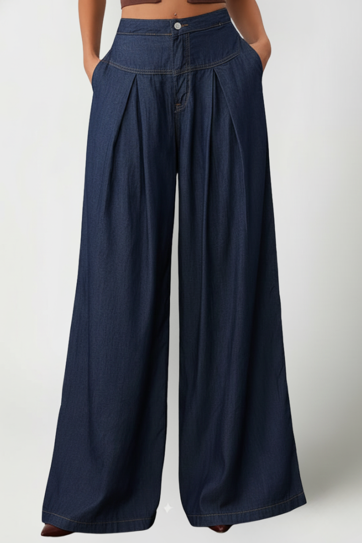 Women’s Wide Leg Jeans with Mid Waist and Front Closure