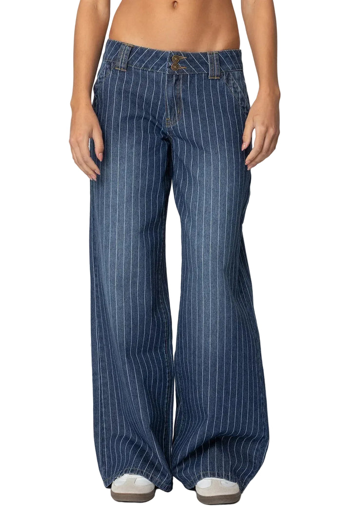 Women’s Wide Leg Jeans with Vertical Stripe Pattern