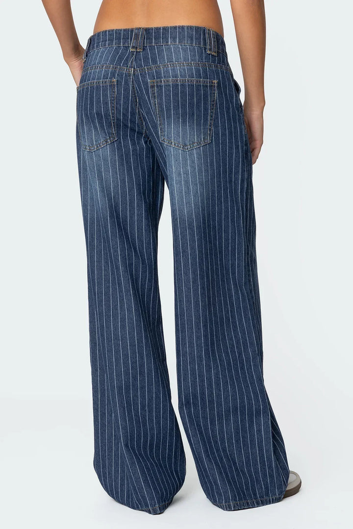 Women’s Wide Leg Jeans with Vertical Stripe Pattern