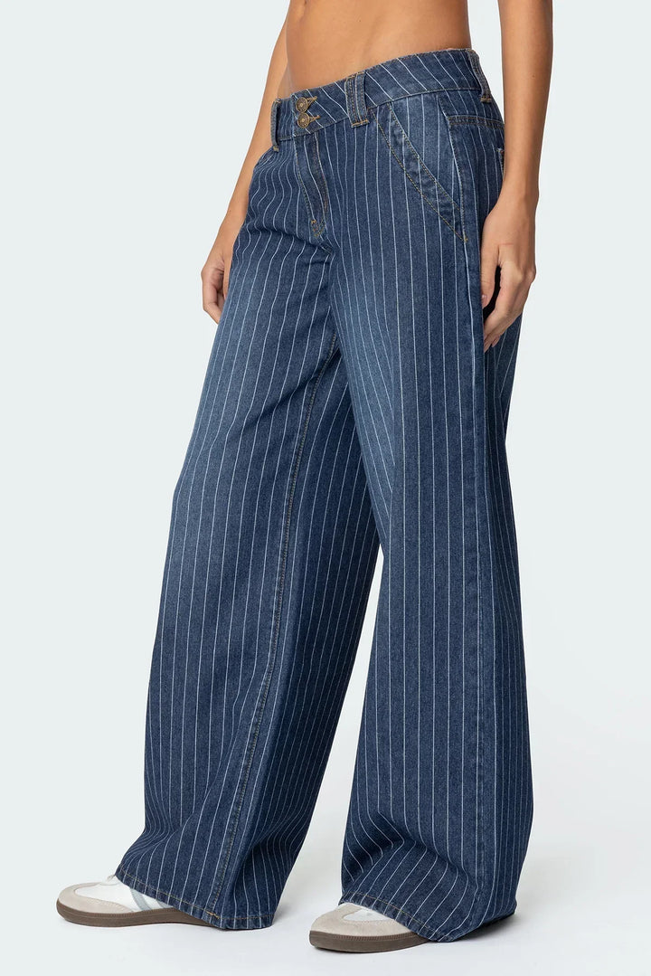Women’s Wide Leg Jeans with Vertical Stripe Pattern