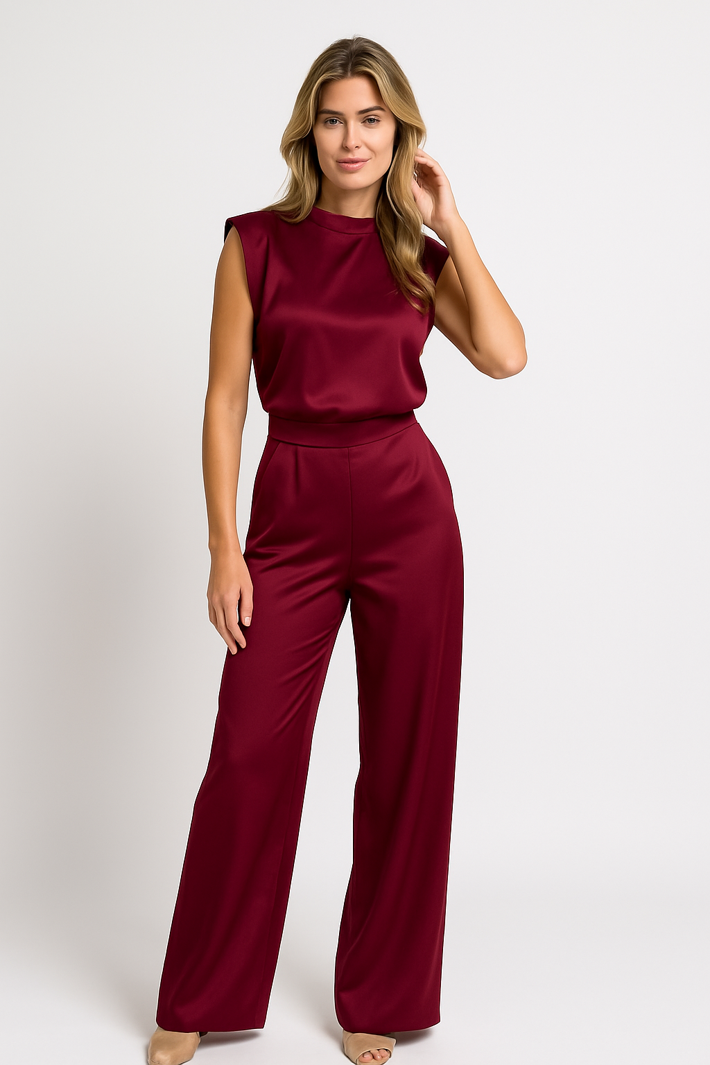 Women's Wide Leg Sleeveless Satin Jumpsuit