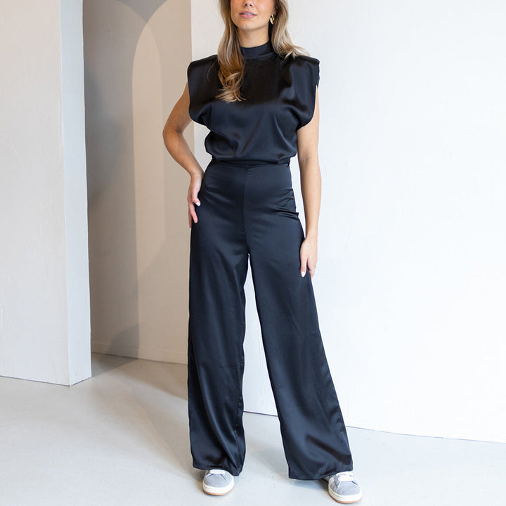 Women's Wide Leg Sleeveless Satin Jumpsuit